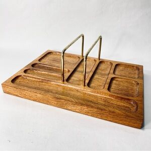 Vintage MCM Mid-century Modern Wooden Valet Tray or Desk Organizer